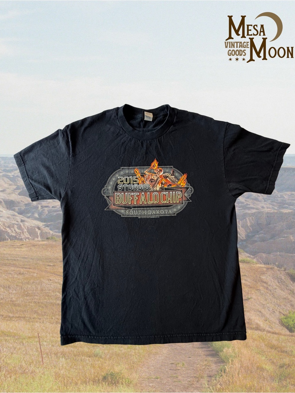 Vintage 2015 Sturgis Buffalo Chip South Dakota Black Graphic Tee